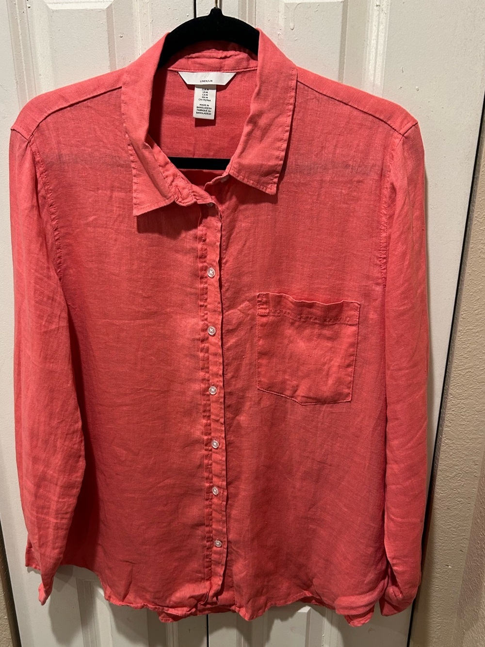 H&M Linen 100% Coral Casual Button Down Shirt , M